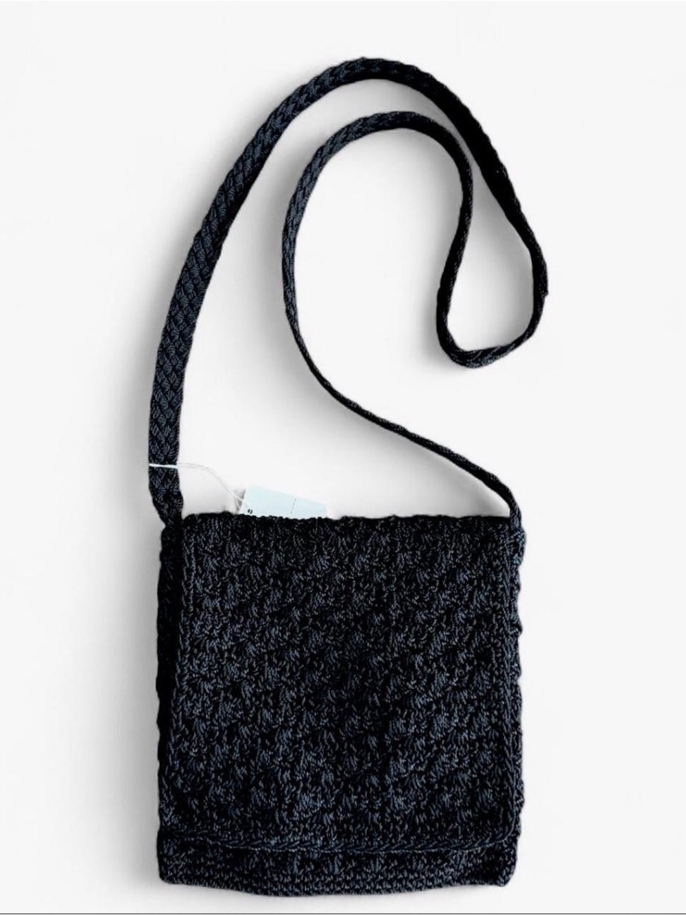 NWOT 90s Black Crossbody Boho Bag - Minimalist Crochet Style